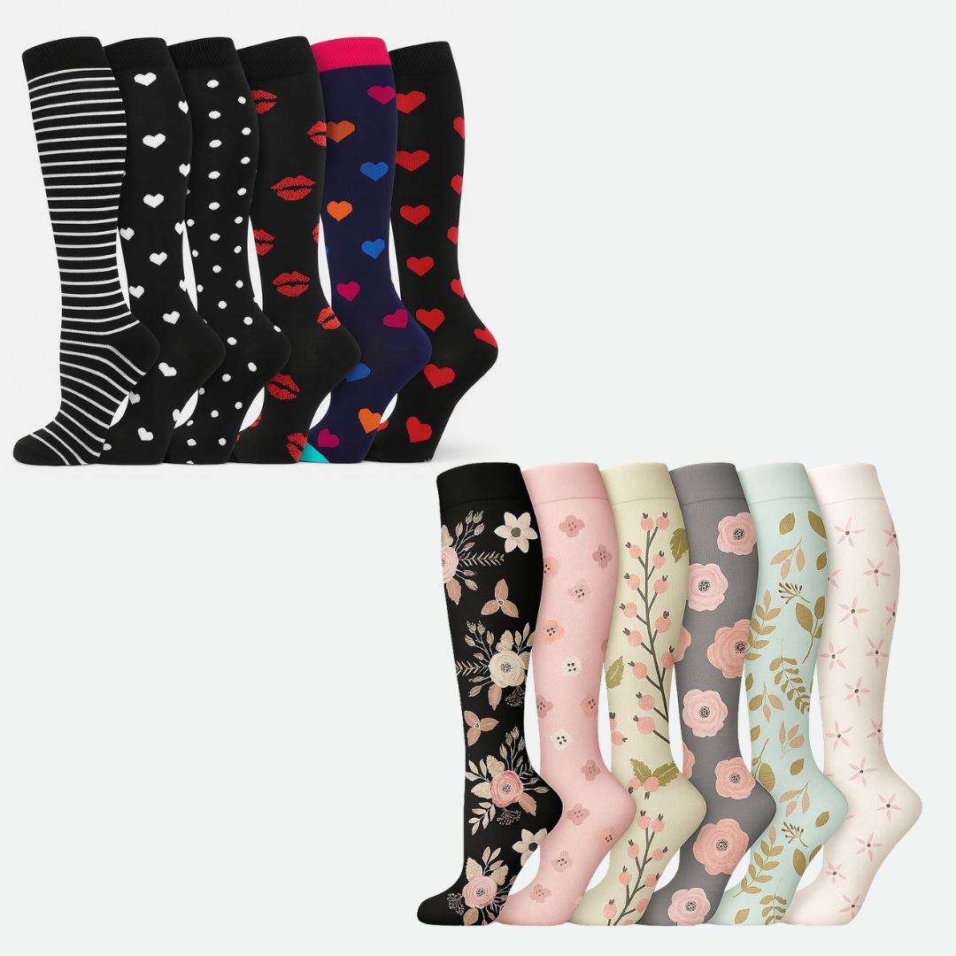 Kompressionsstrümpfe Love/Flower Mix 6+6 GRATIS